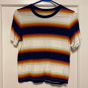 American Eagle blue, orange, yellow, striped shirt
